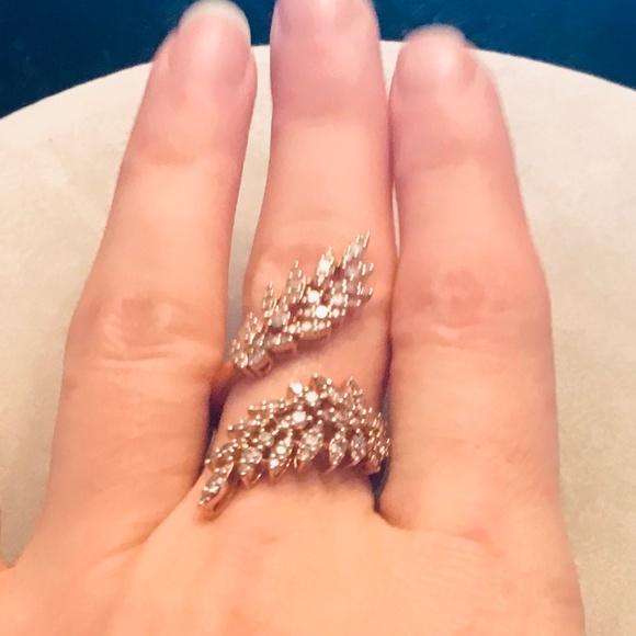 Solid Rose Gold & Genuine Diamond Asa Bypass Ring - Picture 9 of 15